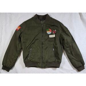 Kendall and Kylie Babe Patched Satin Bomber Jacket in Olive Green